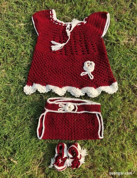 Baby Crochet Frock with Shoes & Pant