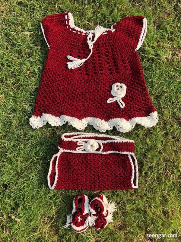 Baby Crochet Frock with Shoes & Pant