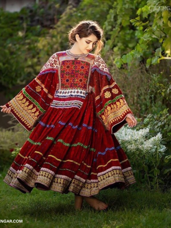 Crimson Floral Afghan Dress