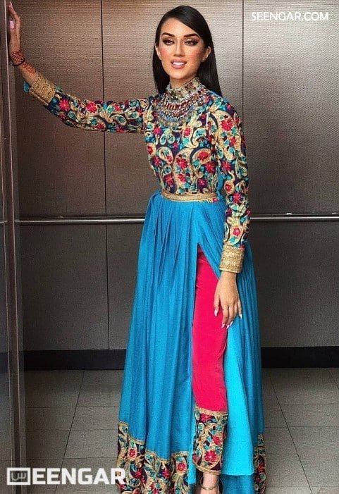 Azure Floral Modern Afghan Dress