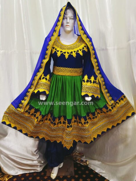 Admiral Blue Zardozi Afghan Dress 2